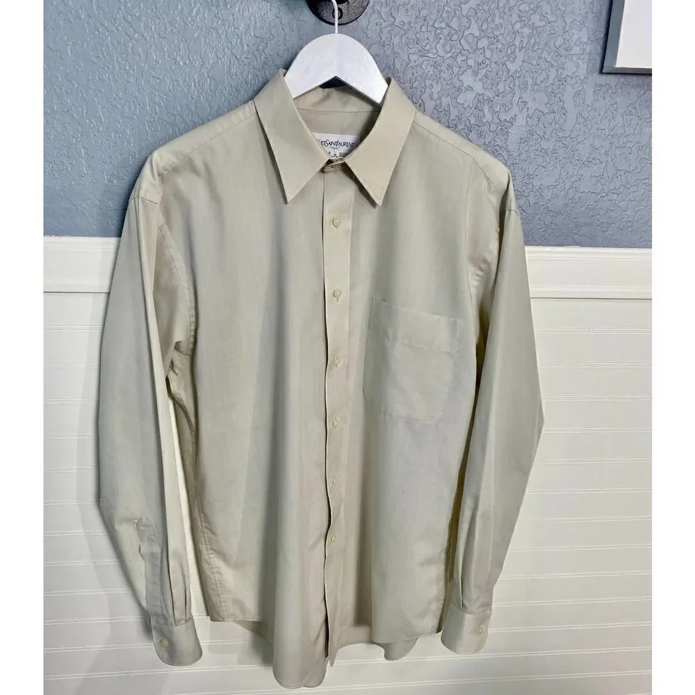Yves Saint Laurent Off White Button Down Collared Dress Shirt Size 16